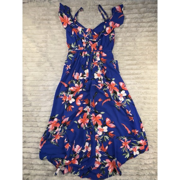 IZ Byer Maxi Dress Womens Small Blue Floral Babydoll Waist Tie Y2K Resort Beach - Picture 10 of 10